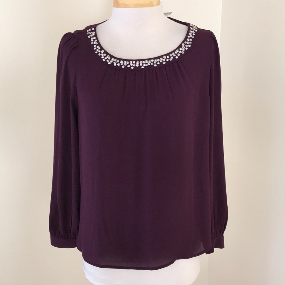 New! Loft outlet MP Berry embellished back tie blouse.